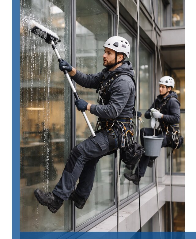 Профессиональная мойка витражей промышленными альпинистами в Миассе