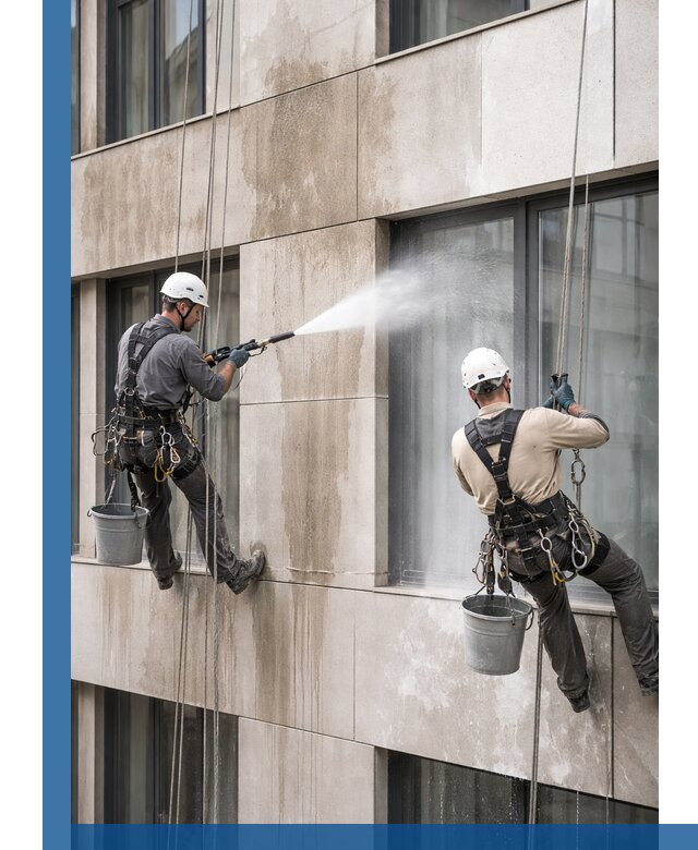 Послестроительная мойка фасада промышленным альпинизмом в Миассе