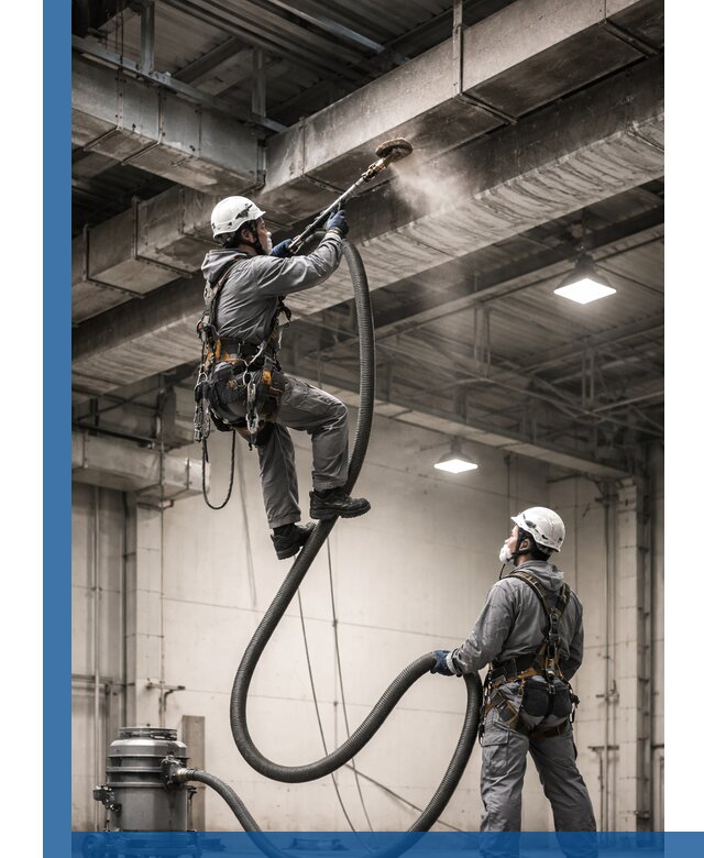 Обеспыливание потолочных конструкций в Миассе промышленным альпинизмом