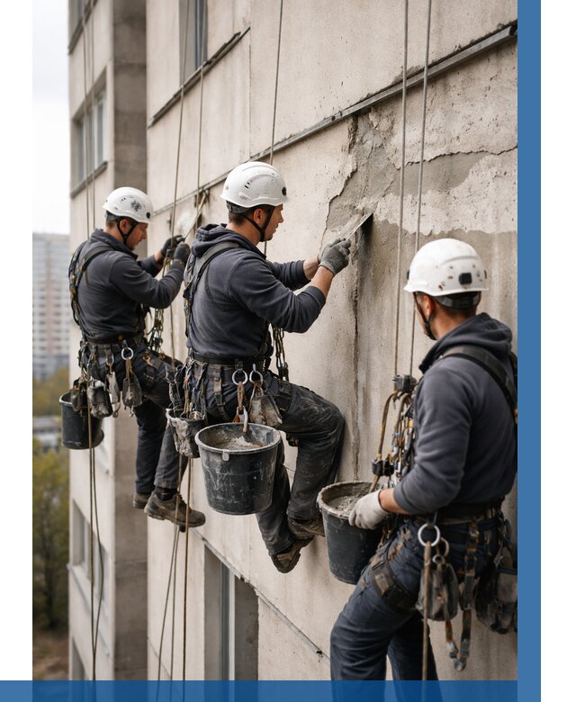 Ремонт бетонных элементов фасада в Миассе от 2543 р. | ВЫСОТНИК-Мсс