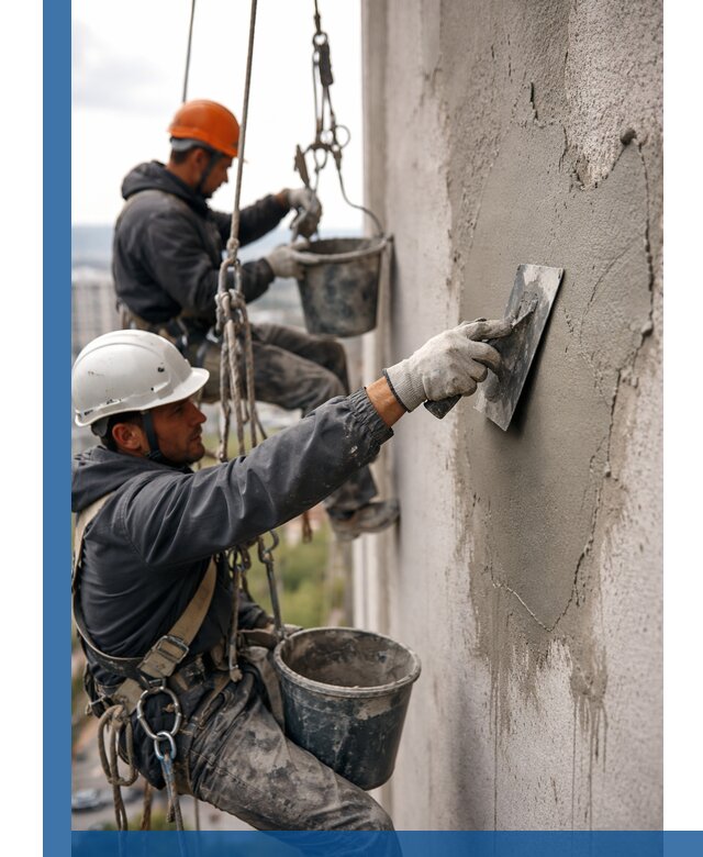 Штукатурка фасада на высоте в Миассе профессиональные работы