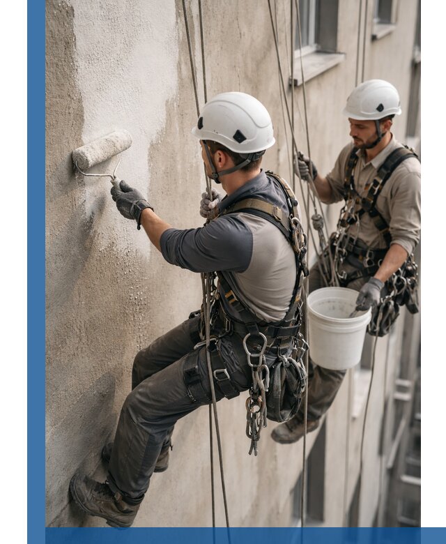 Грунтовка фасада на высоте в Миассе промышленными альпинистами