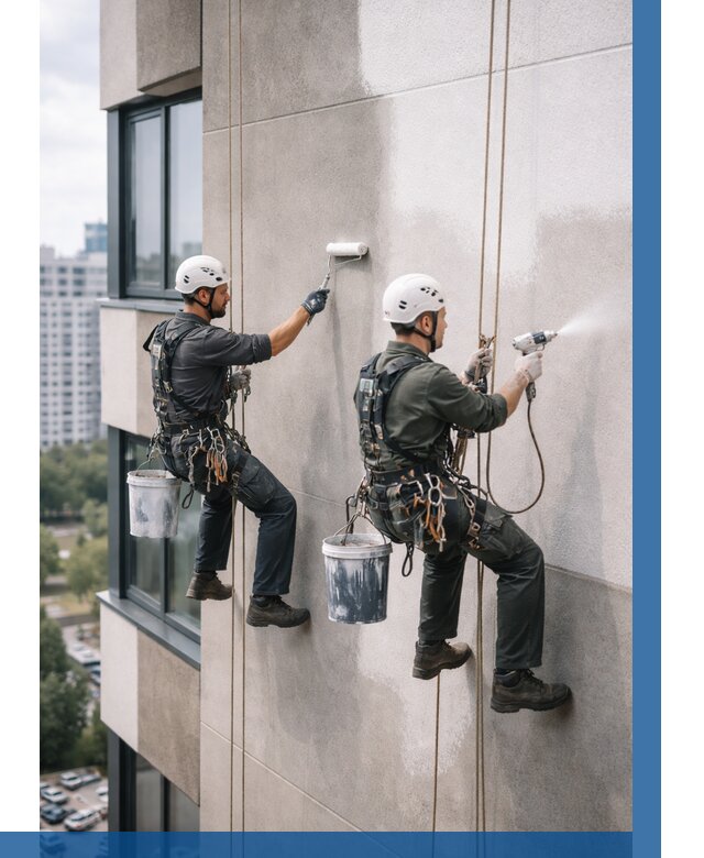 Покраска фасада альпинистами в Миассе от 305 р. | ВЫСОТНИК-Мсс