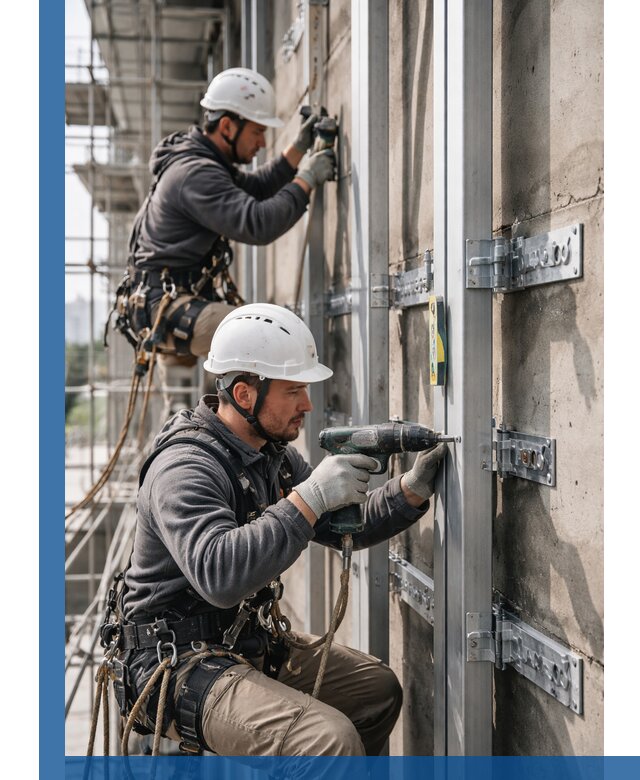 Монтаж и крепление подсистемы вентфасада в Миассе