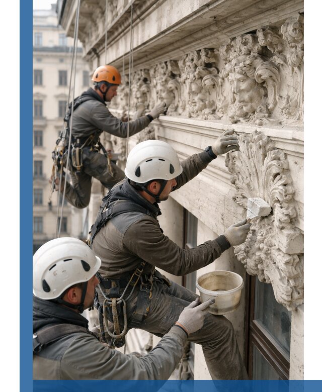 Реставрация фасадной лепнины с высотными работами в Миассе