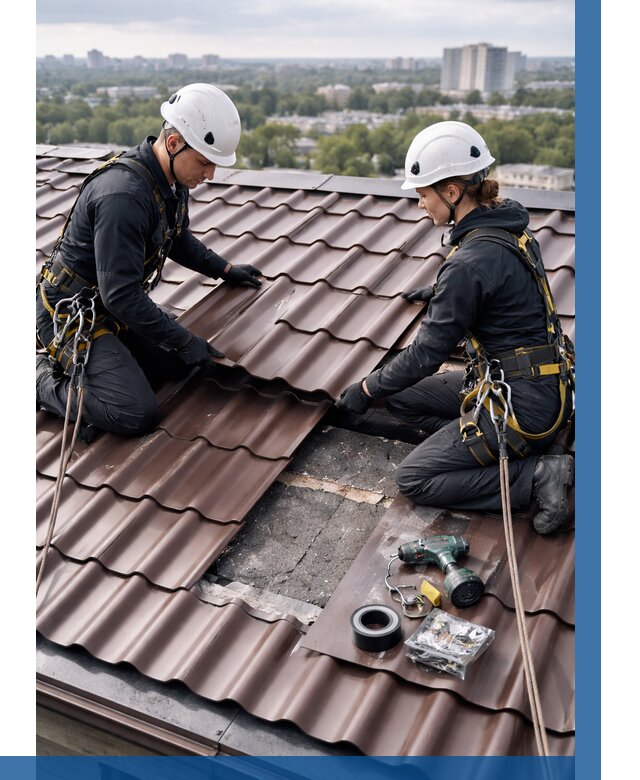 Ремонт металлочерепицы на крыше в Миассе от 915 р. | ВЫСОТНИК-Мсс