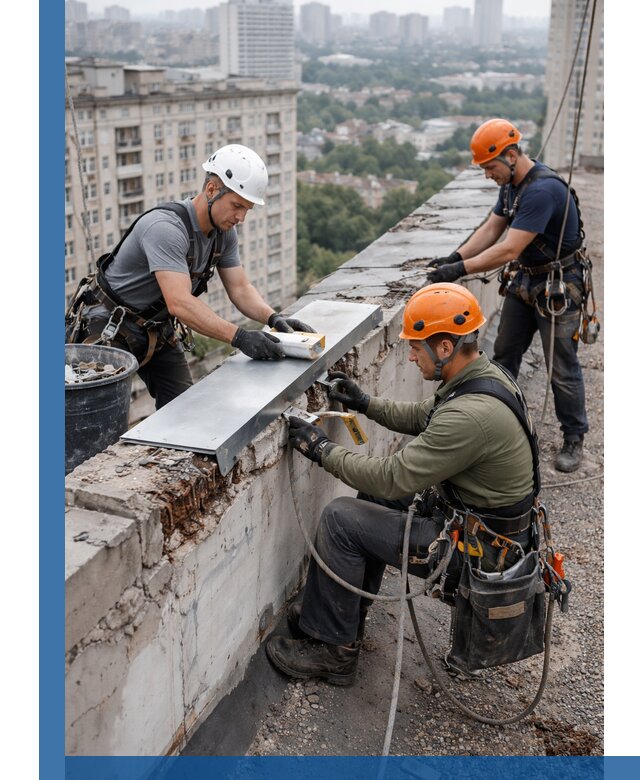 Ремонт парапета на кровле в Миассе, высотные работы с гарантией