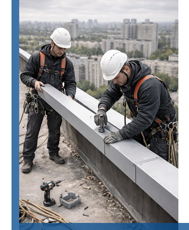 Монтаж парапетных крышек и ограждений кровли в Миассе