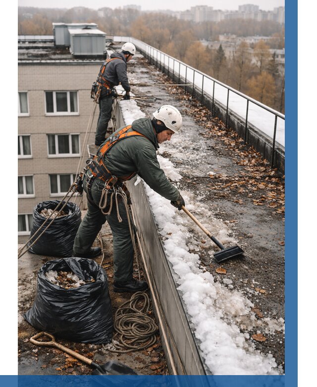 Очистка кровли по периметру в Миассе от 559 р. | ВЫСОТНИК-Мсс