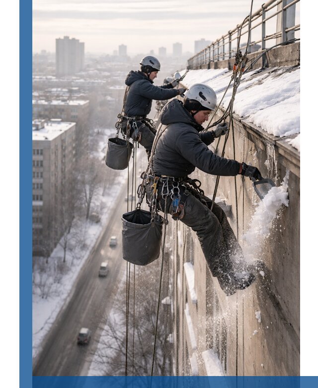 Очистка карнизов от снега в Миассе профессионально и безопасно