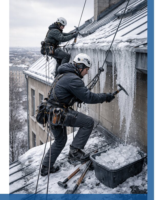 Удаление наледи с кровли в Миассе от 5594 р. | ВЫСОТНИК-Мсс