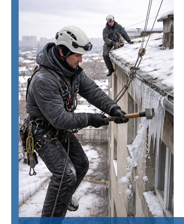 Сбивание и удаление сосулек с крыши в Миассе безопасно