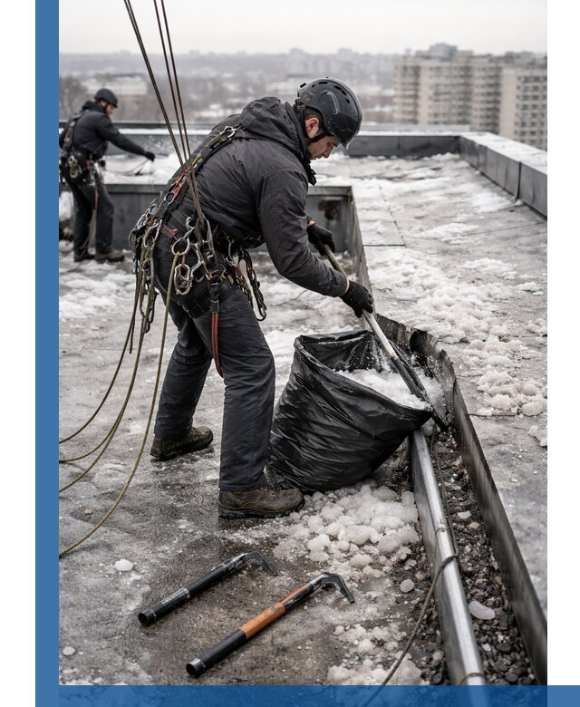 Аварийная очистка кровли в Миассе от промальпинистов