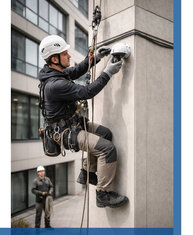 Монтаж камер видеонаблюдения на фасаде в Миассе от 8645 р.-ВЫСОТНИК-Мсс