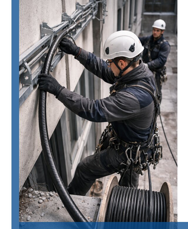 Протяжка кабеля питания на высоте в Миассе с гарантией безопасности и качества