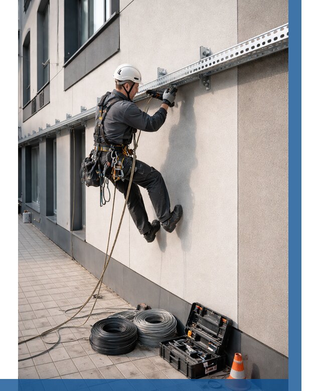 Монтаж кабельных лотков на фасаде в Миассе от 1220 р. | ВЫСОТНИК-Мсс