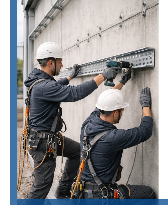 Монтаж кабельных лотков на фасаде зданий в Миассе с гарантией