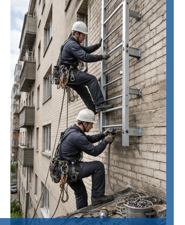 Монтаж пожарной лестницы в Миассе от 25425 р заказать у ВЫСОТНИК-Мсс