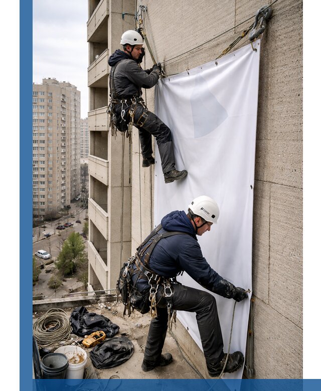 Профессиональный монтаж баннеров на фасаде в Миассе