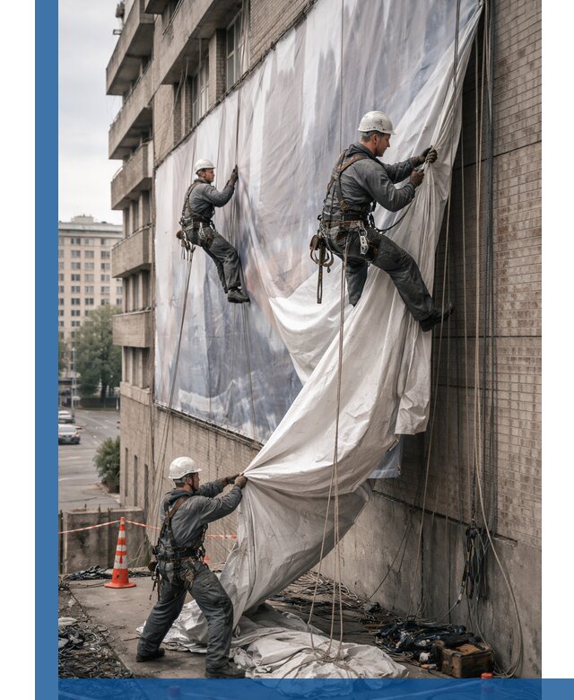 Демонтаж баннеров с фасада в Миассе оперативно и безопасно