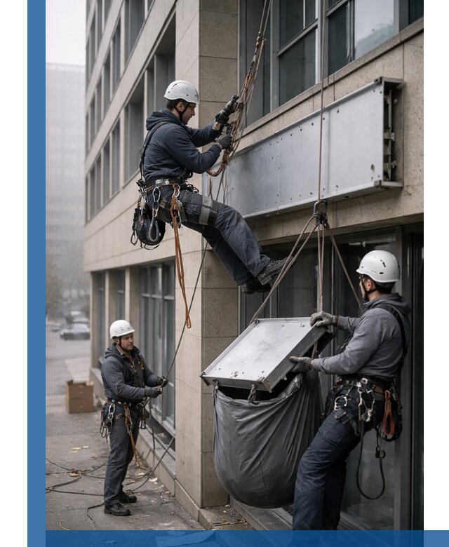 Демонтаж рекламной вывески с высотными работами в Миассе