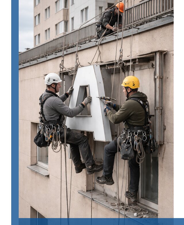 Ремонт и восстановление наружных вывесок на высоте в Миассе