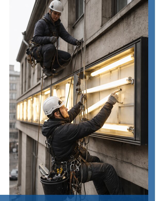 Замена ламп в вывеске в Миассе под ключ от 3560 р. | ВЫСОТНИК-Мсс