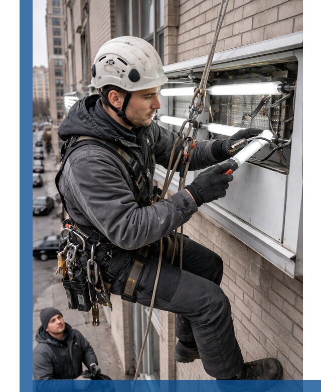 Профессиональная замена ламп в наружной вывеске в Миассе
