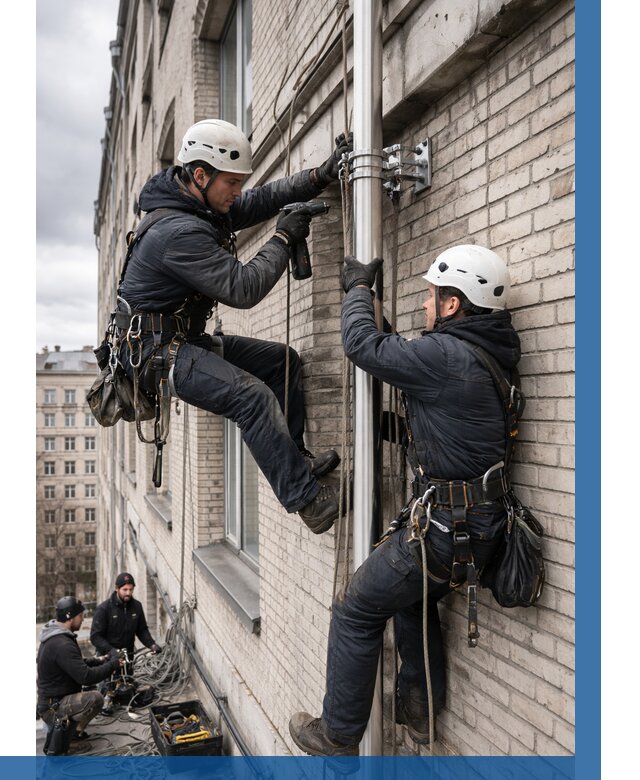 Монтаж флагштока на здании в Миассе от 6611 р. | ВЫСОТНИК-Мсс