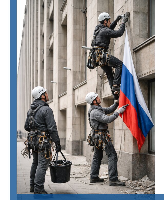 Профессиональная установка флагов на фасаде в Миассе