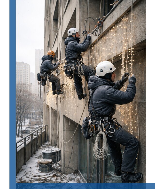 Монтаж новогодней иллюминации и украшение фасадов в Миассе