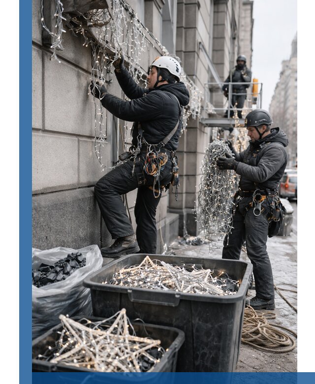 Демонтаж новогоднего оформления и гирлянд в Миассе