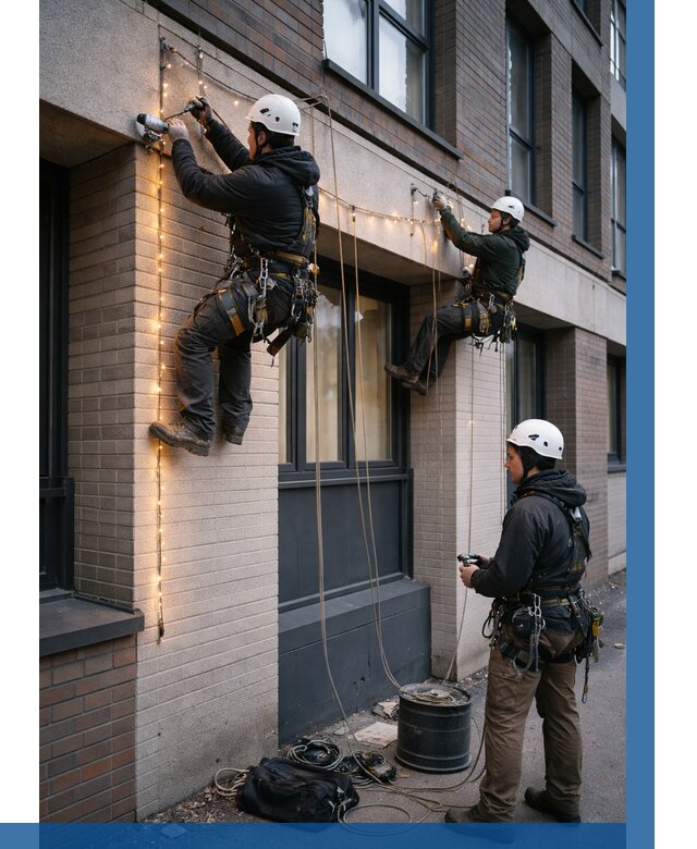 Монтаж гирлянд на фасаде в Миассе от 3560 р. | ВЫСОТНИК-Мсс