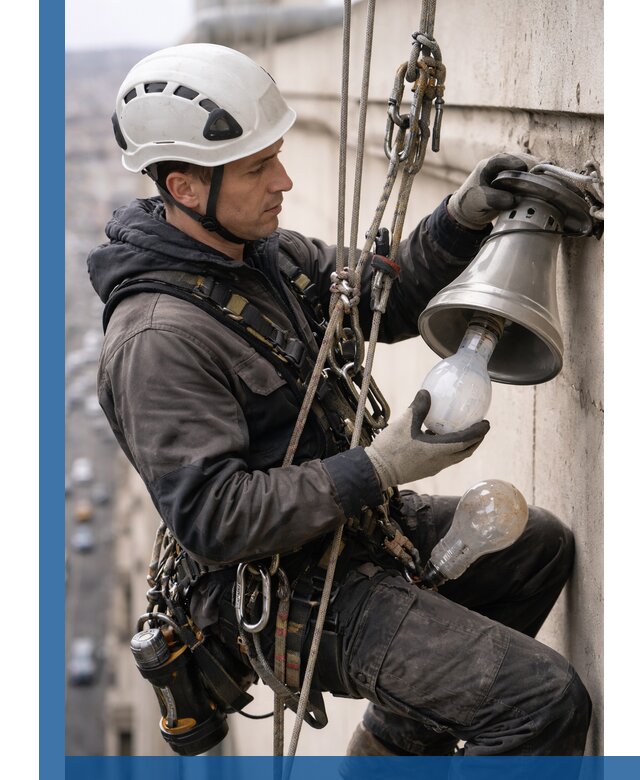 Замена ламп на высоте в Миассе профессионально и быстро