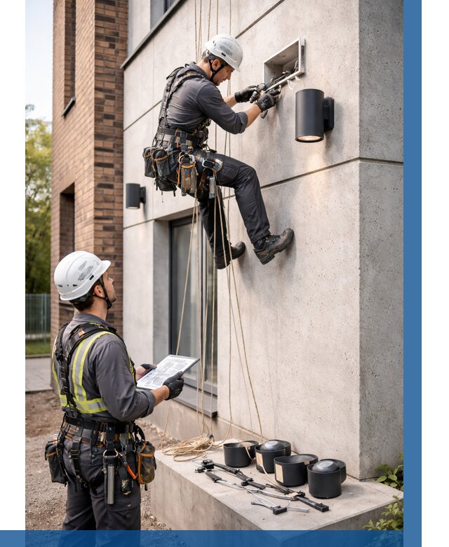 Монтаж фасадного освещения в Миассе от 2543 р. | ВЫСОТНИК-Мсс