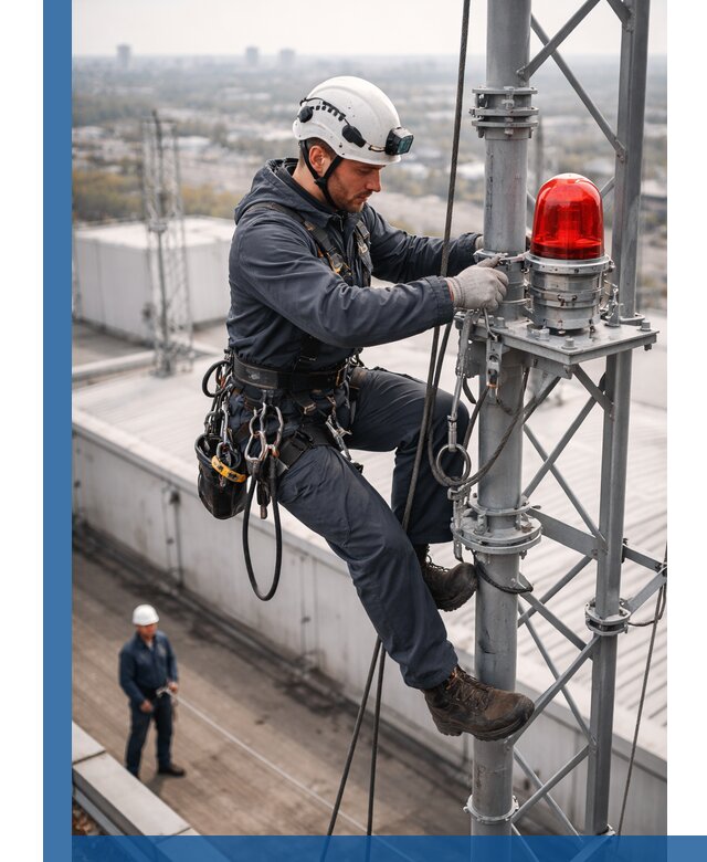 Монтаж заградительных огней и обслуживание объектов в Миассе
