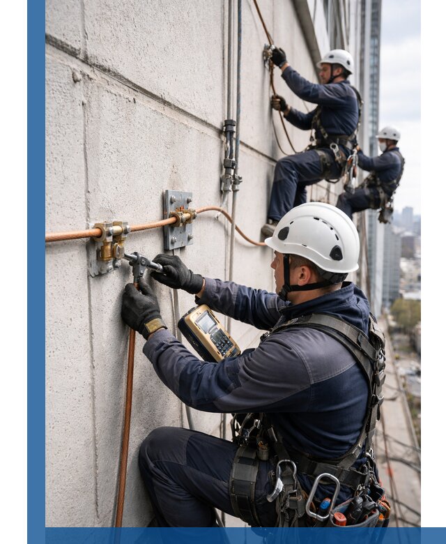 Монтаж системы заземления здания и молниезащиты в Миассе