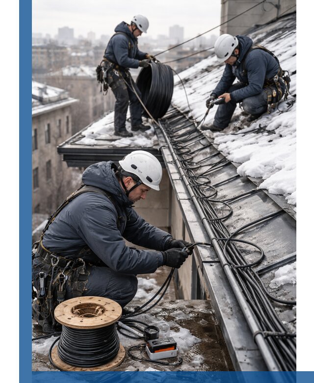 Монтаж греющего кабеля на кровле в Миассе под ключ
