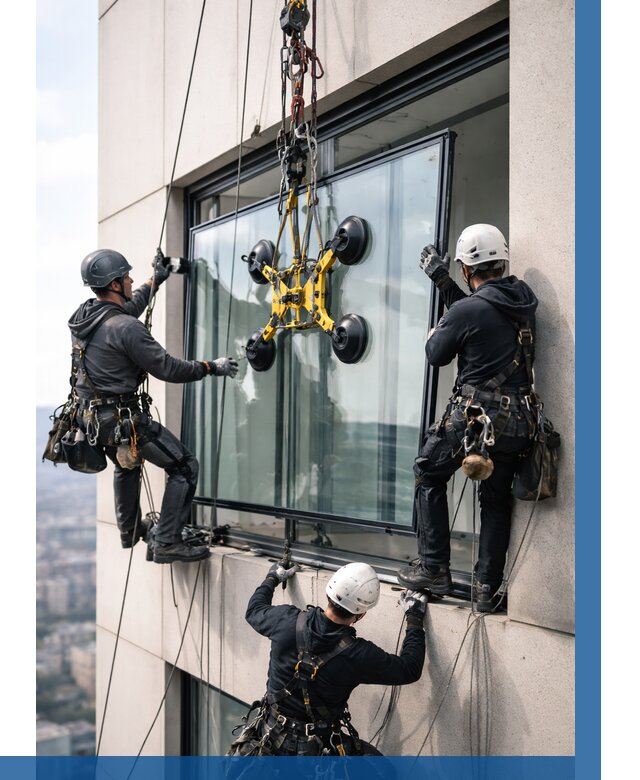 Монтаж стеклопакетов на высоте в Миассе от 3254 р. | ВЫСОТНИК-Мсс