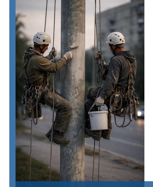 Покраска опор освещения и антикоррозийная защита в Миассе