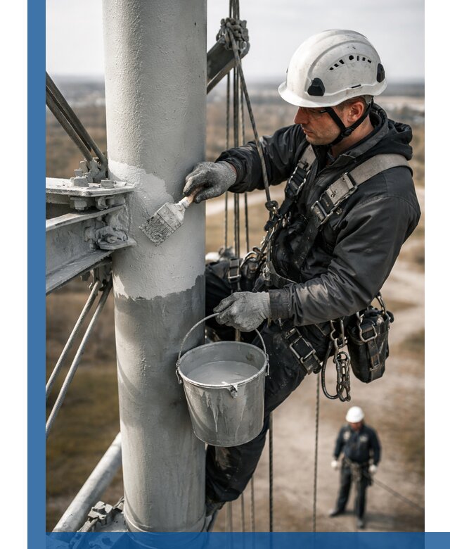 Покраска мачт связи в Миассе промышленными альпинистами