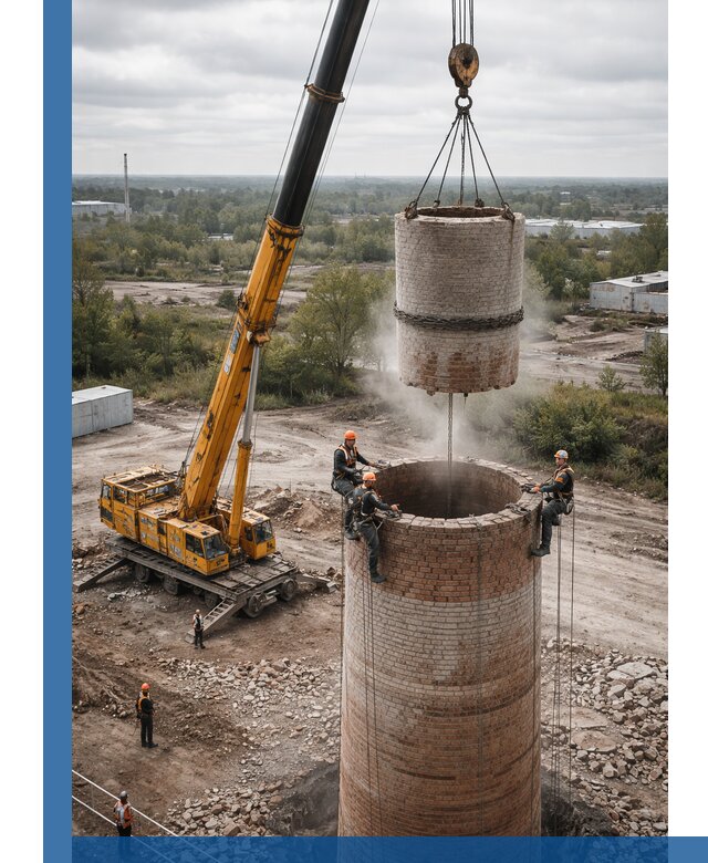 Демонтаж дымовой трубы в Миассе с гарантиями безопасности
