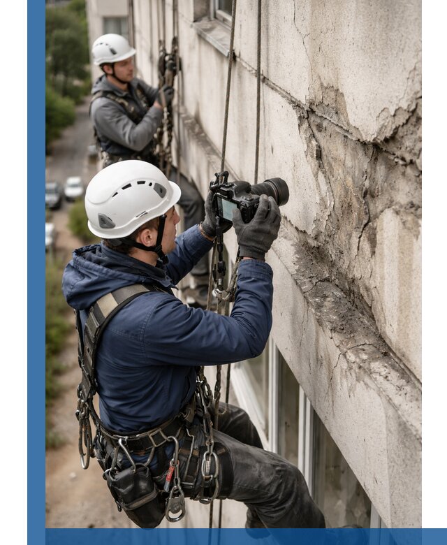 Фотофиксация дефектов фасада с высотной съемкой в Миассе