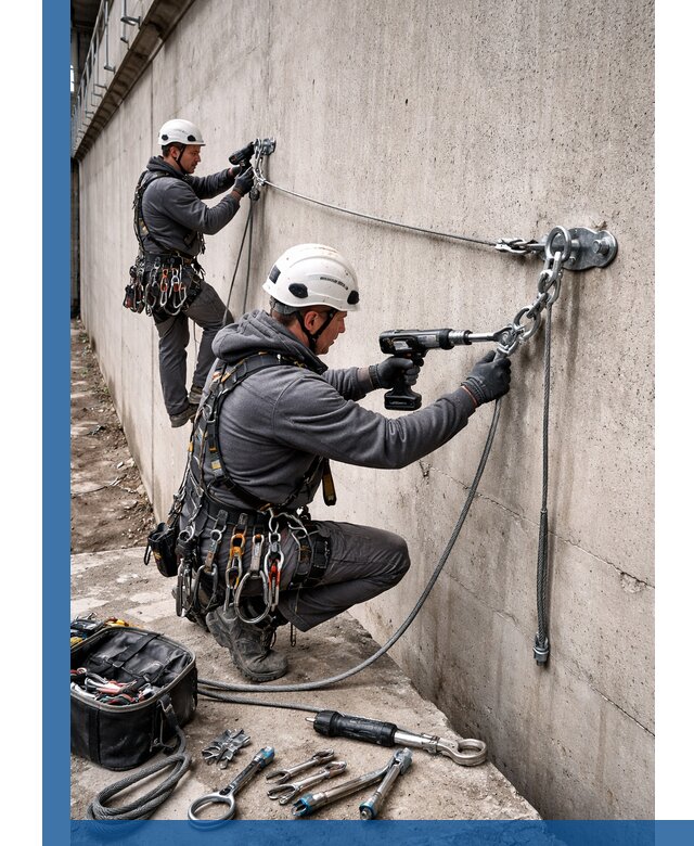 Монтаж анкерных линий высотной безопасности в Миассе