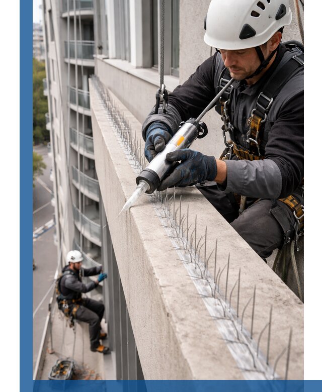 Установка шипов от птиц на фасадах и кровлях в Миассе